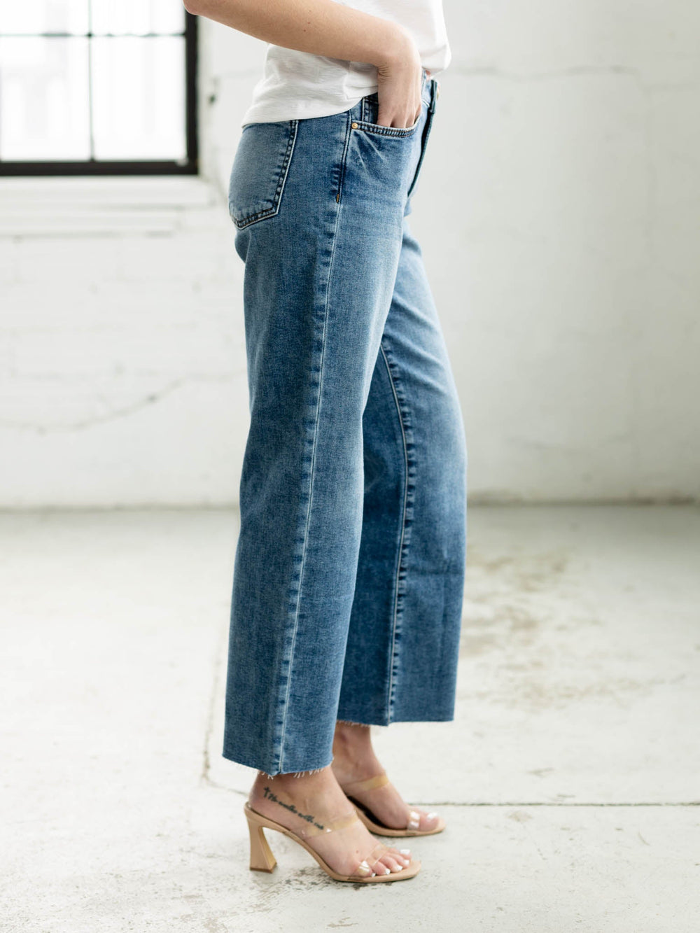 straight leg medium wash denim