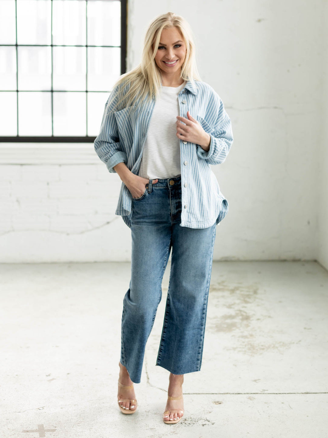 straight leg medium wash denim