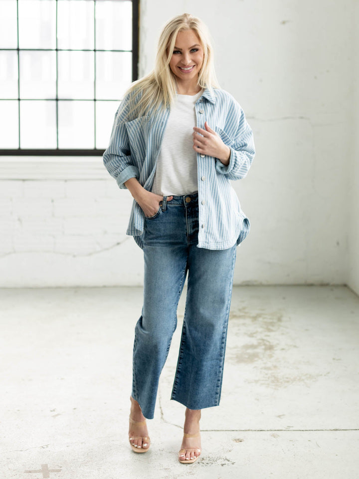 straight leg medium wash denim