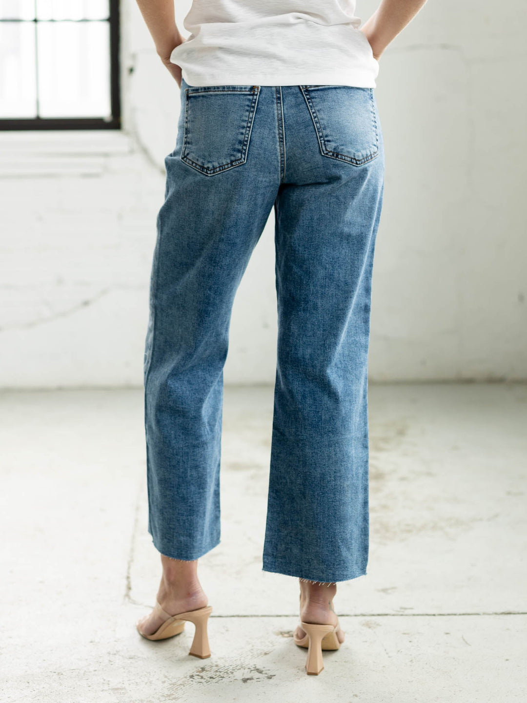 straight leg medium wash denim