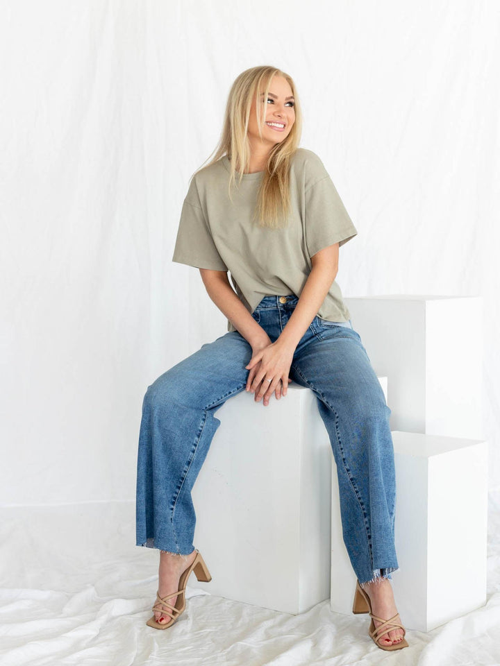 two tone wide leg denim
