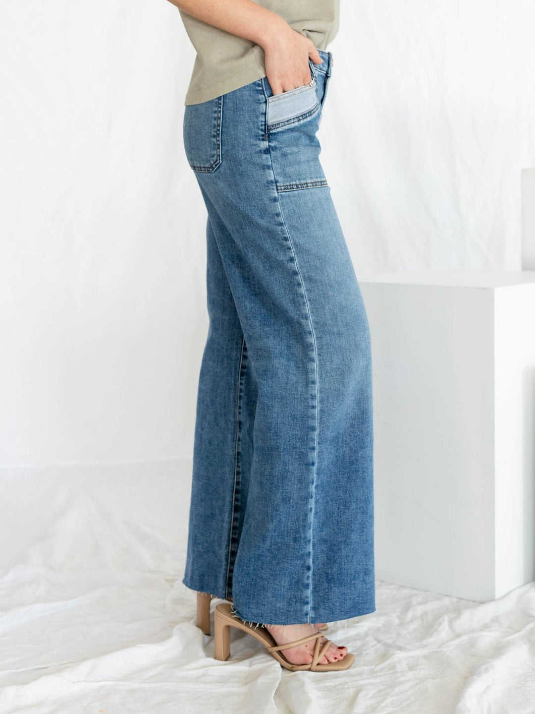 two tone wide leg denim