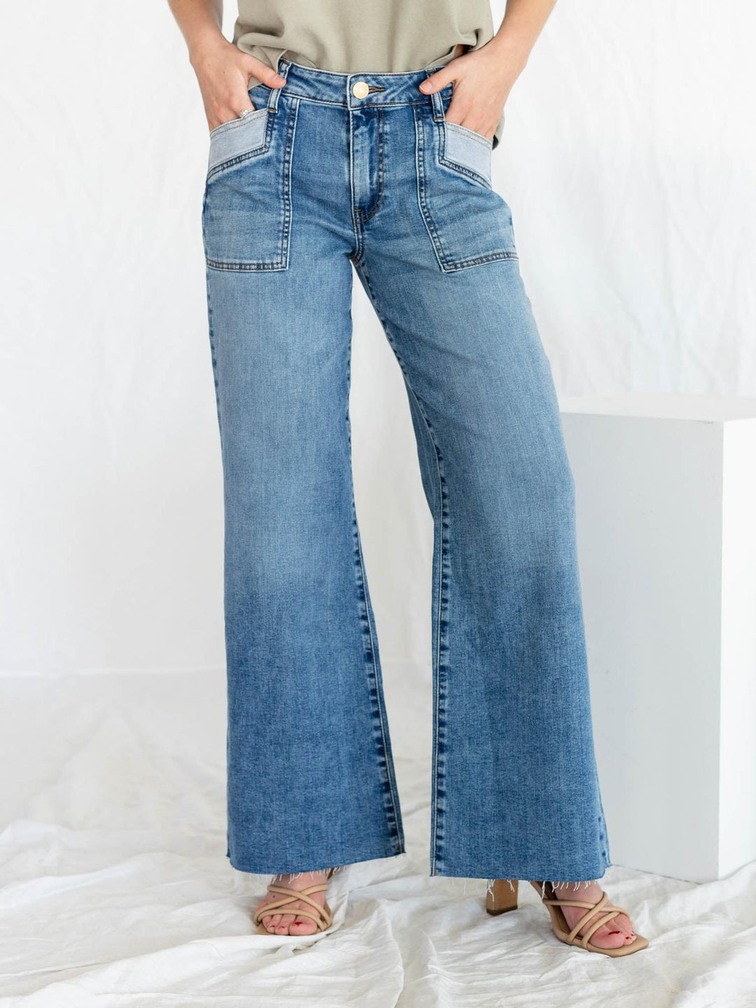 two tone wide leg denim
