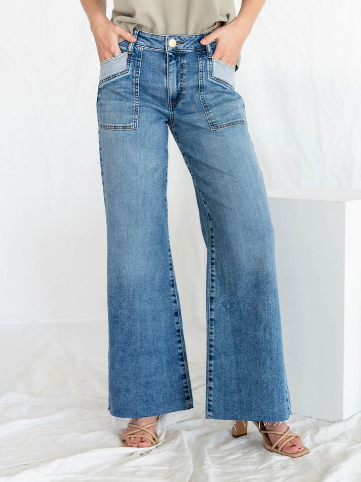 two tone wide leg denim