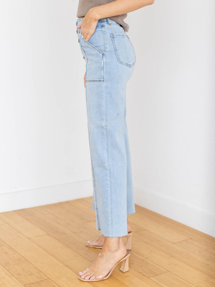 cropped wide leg light wash denim