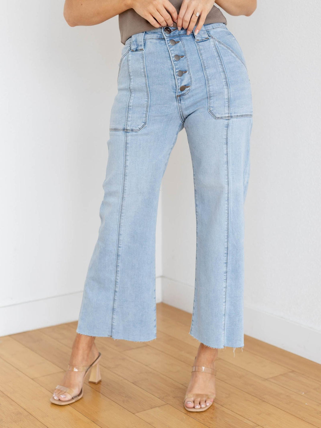 cropped wide leg light wash denim