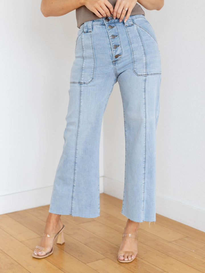 cropped wide leg light wash denim