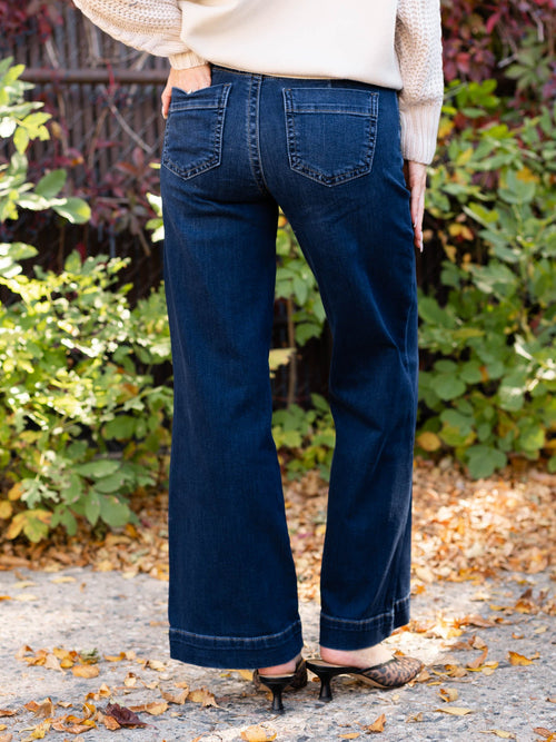 dark wash wide leg denim