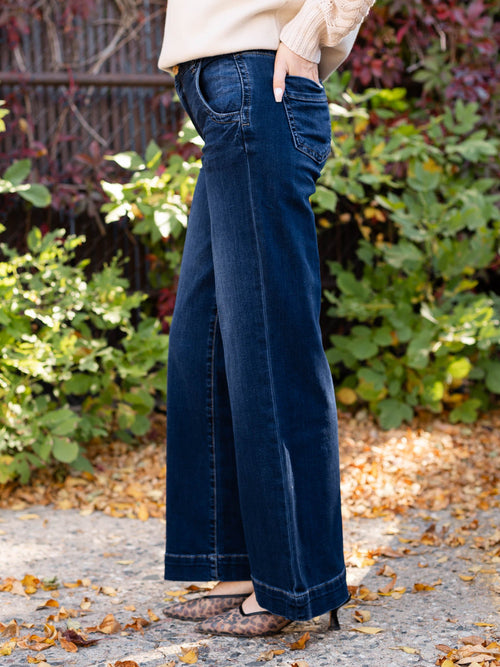 dark wash wide leg denim
