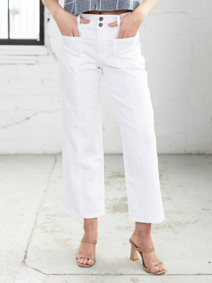white patch pocket straight denim