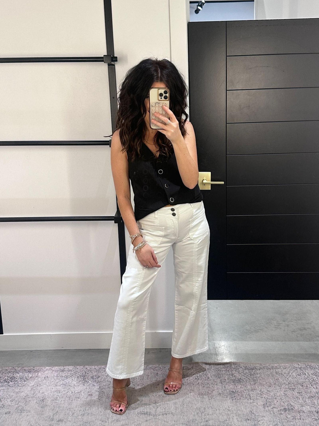 white patch pocket straight denim
