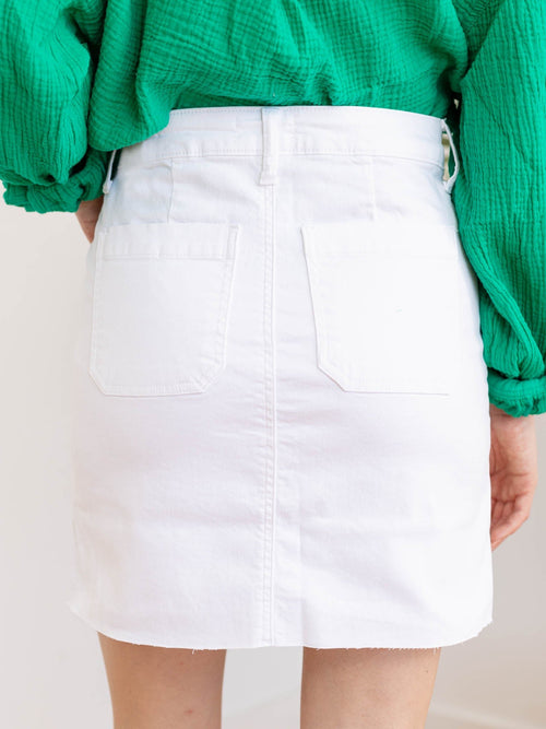 white denim mini skirt