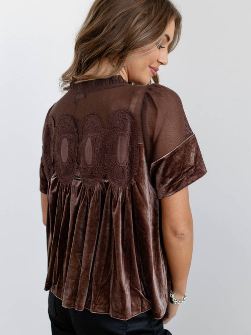 brown velvet lace flowy top