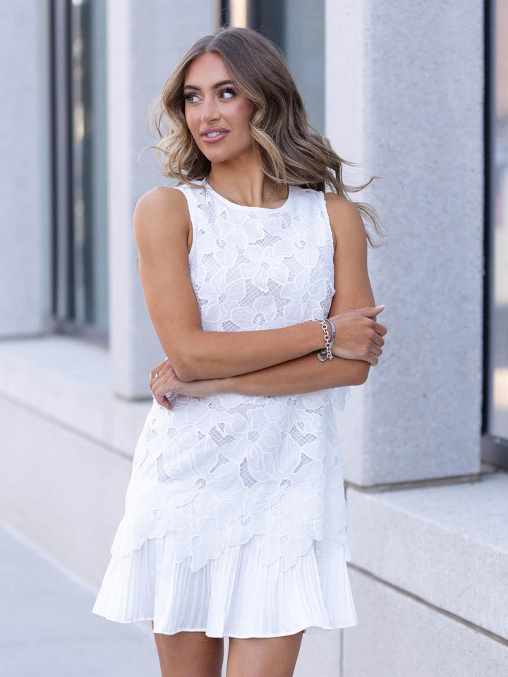 white floral lace mini dress