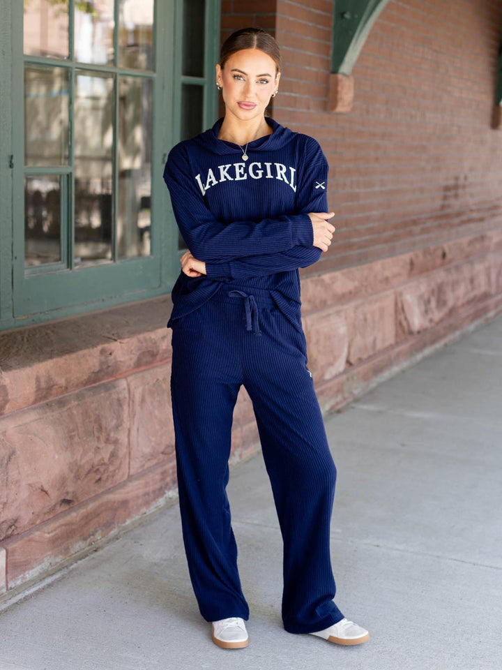 navy blue ribbed sweatpants