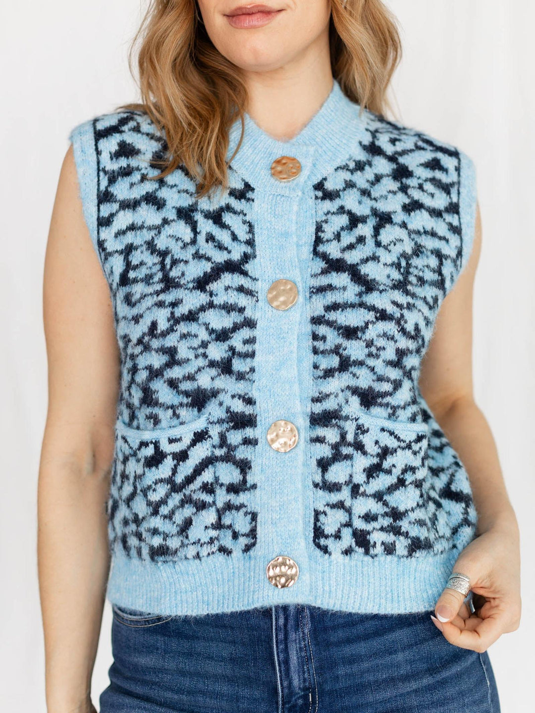 blue leopard print vest