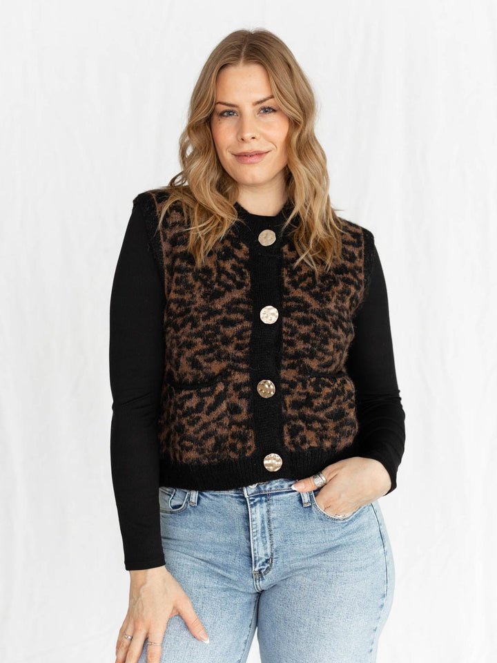soft black leopard print vest