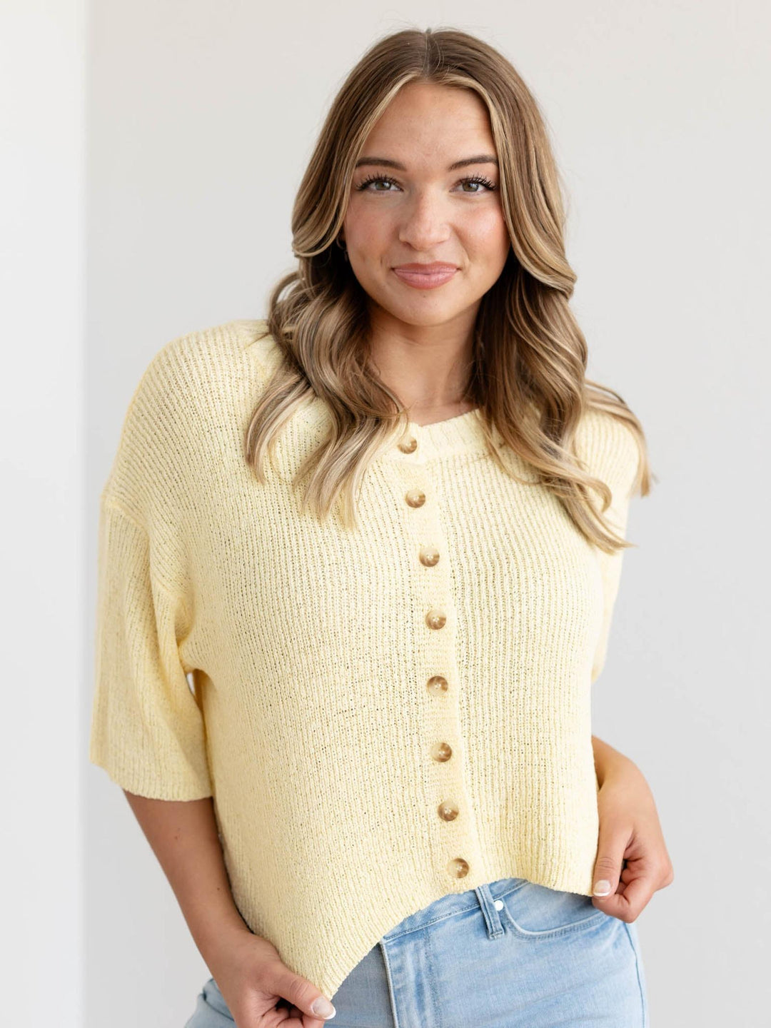 sheer knit short sleeve cardigan
