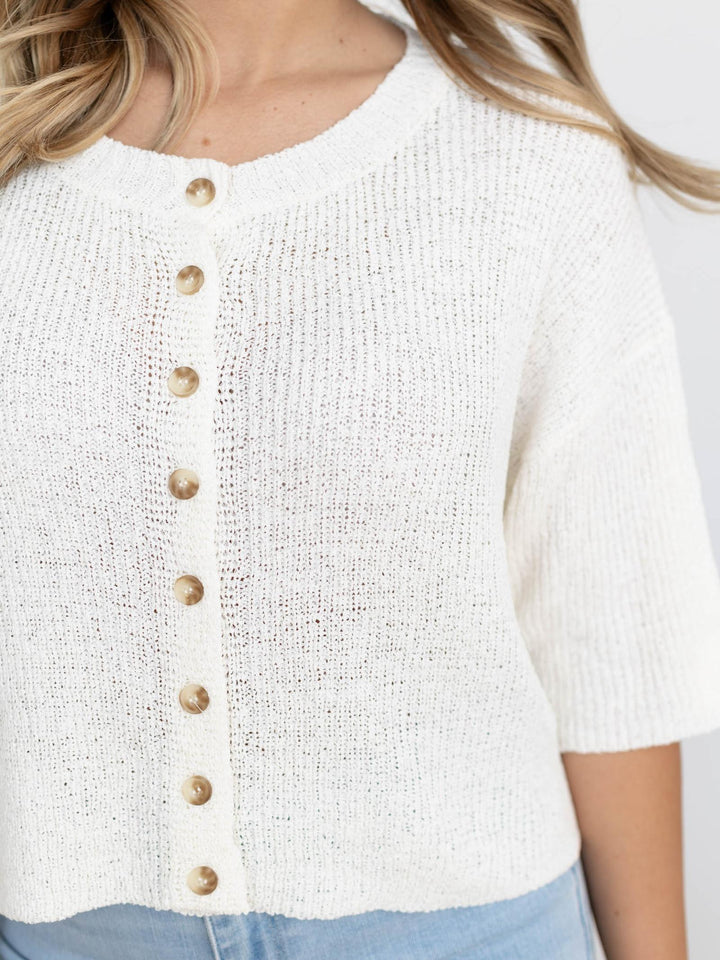 sheer knit short sleeve cardigan