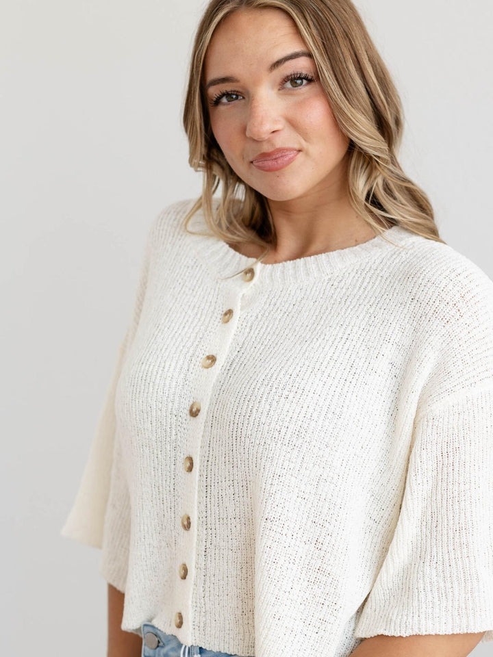 sheer knit short sleeve cardigan