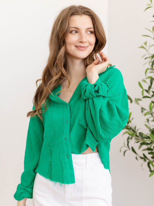 green gauze button up top