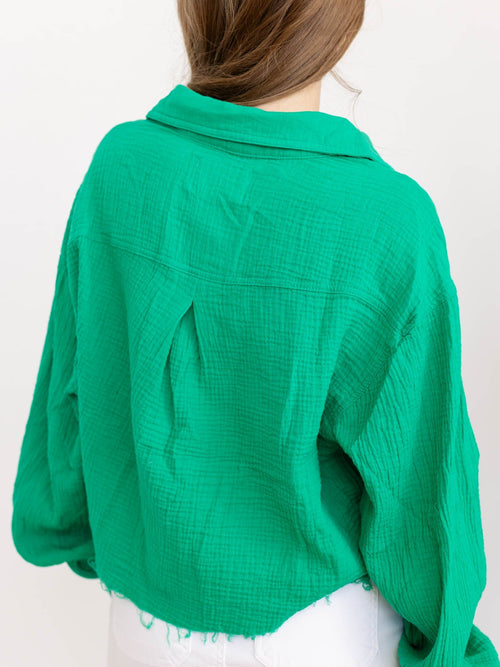 green gauze button up top