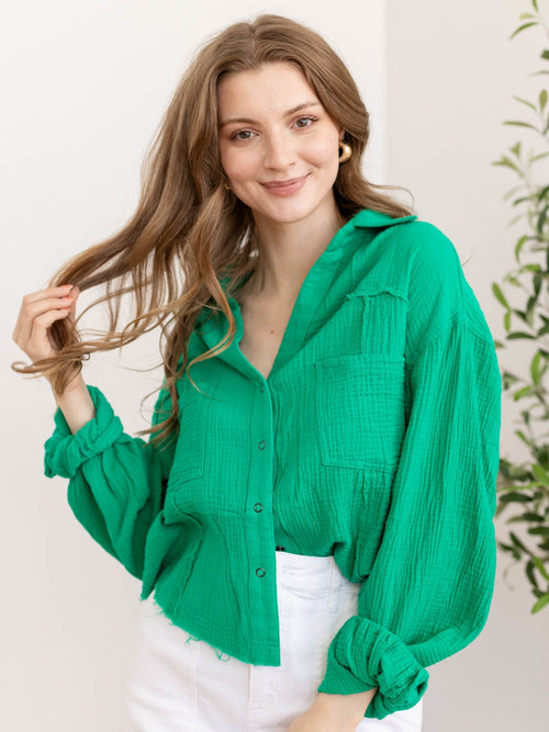 green gauze button up top