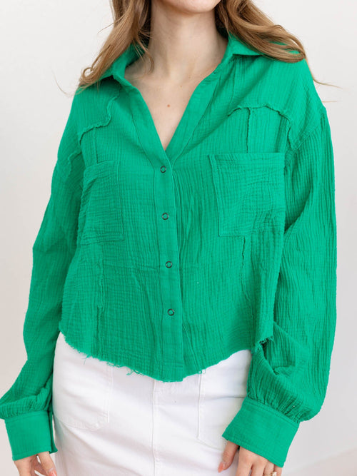 green gauze button up top