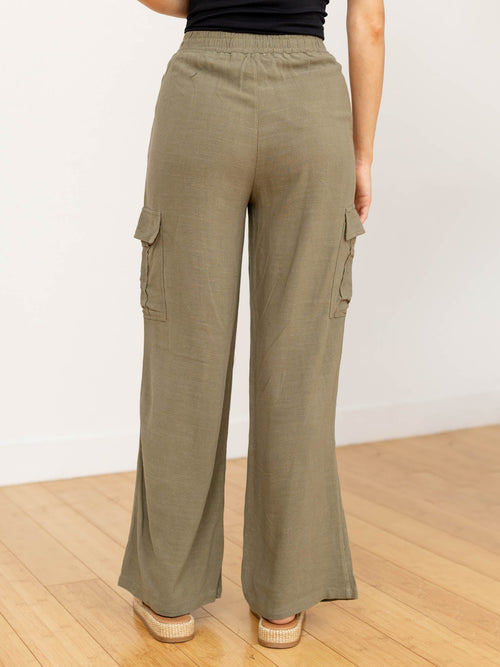 army green cargo linen pant