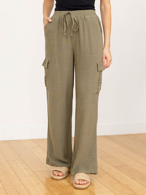 army green cargo linen pant