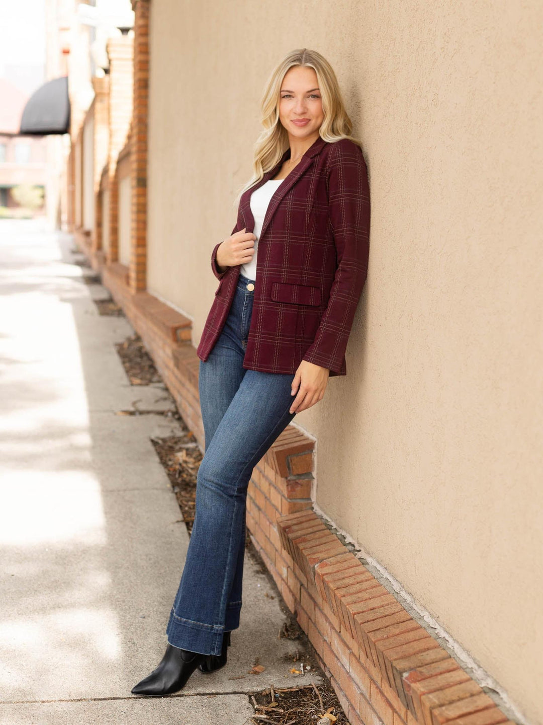 Liverpool Burgundy Multi Boyfriend Blazer
