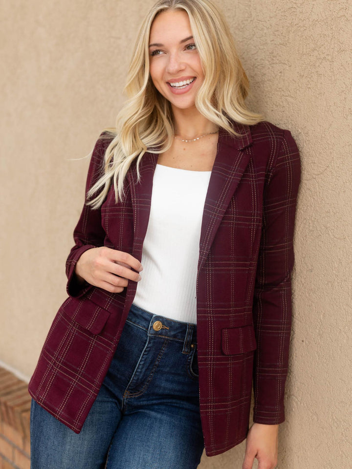 Liverpool Burgundy Multi Boyfriend Blazer