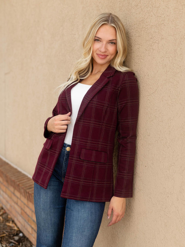 Liverpool Burgundy Multi Boyfriend Blazer