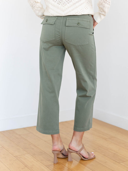 olive green cropped wide leg cargo pant