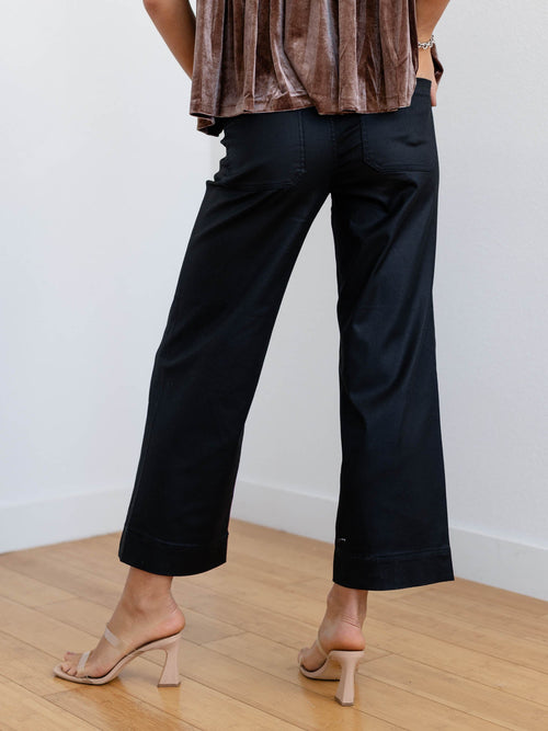 black coated cropped wide leg pant