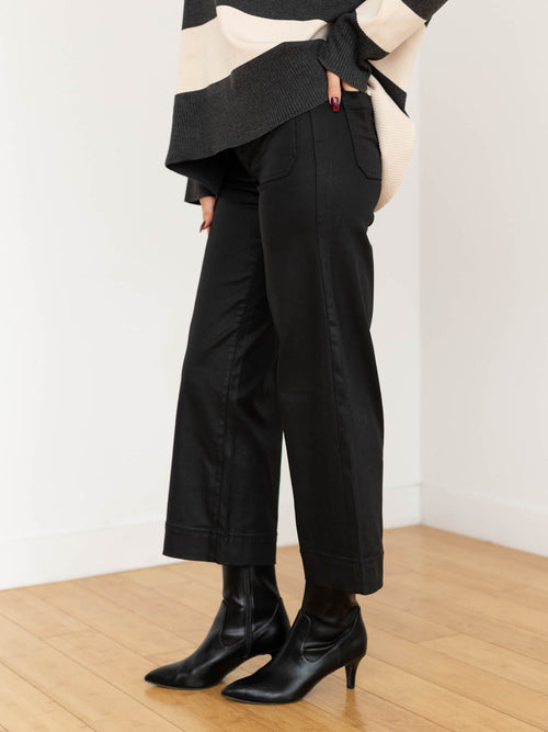 black coated cropped wide leg pant