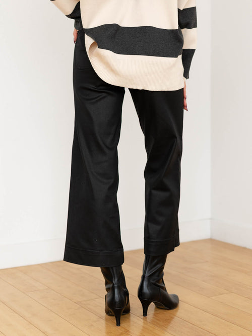 black coated cropped wide leg pant