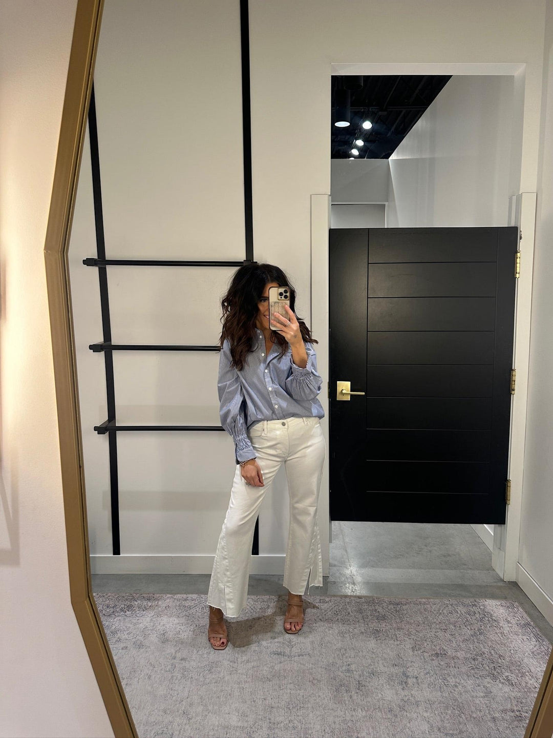 white cropped denim with front slit