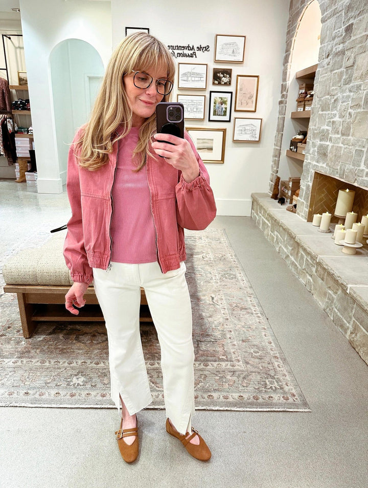 white cropped denim with front slit