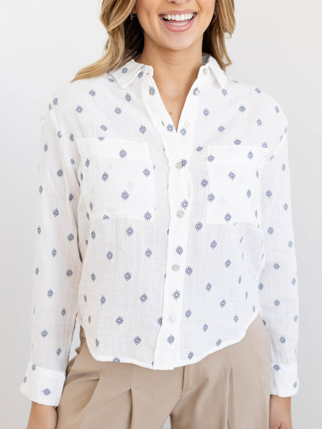 embroidered pattern button down shirt