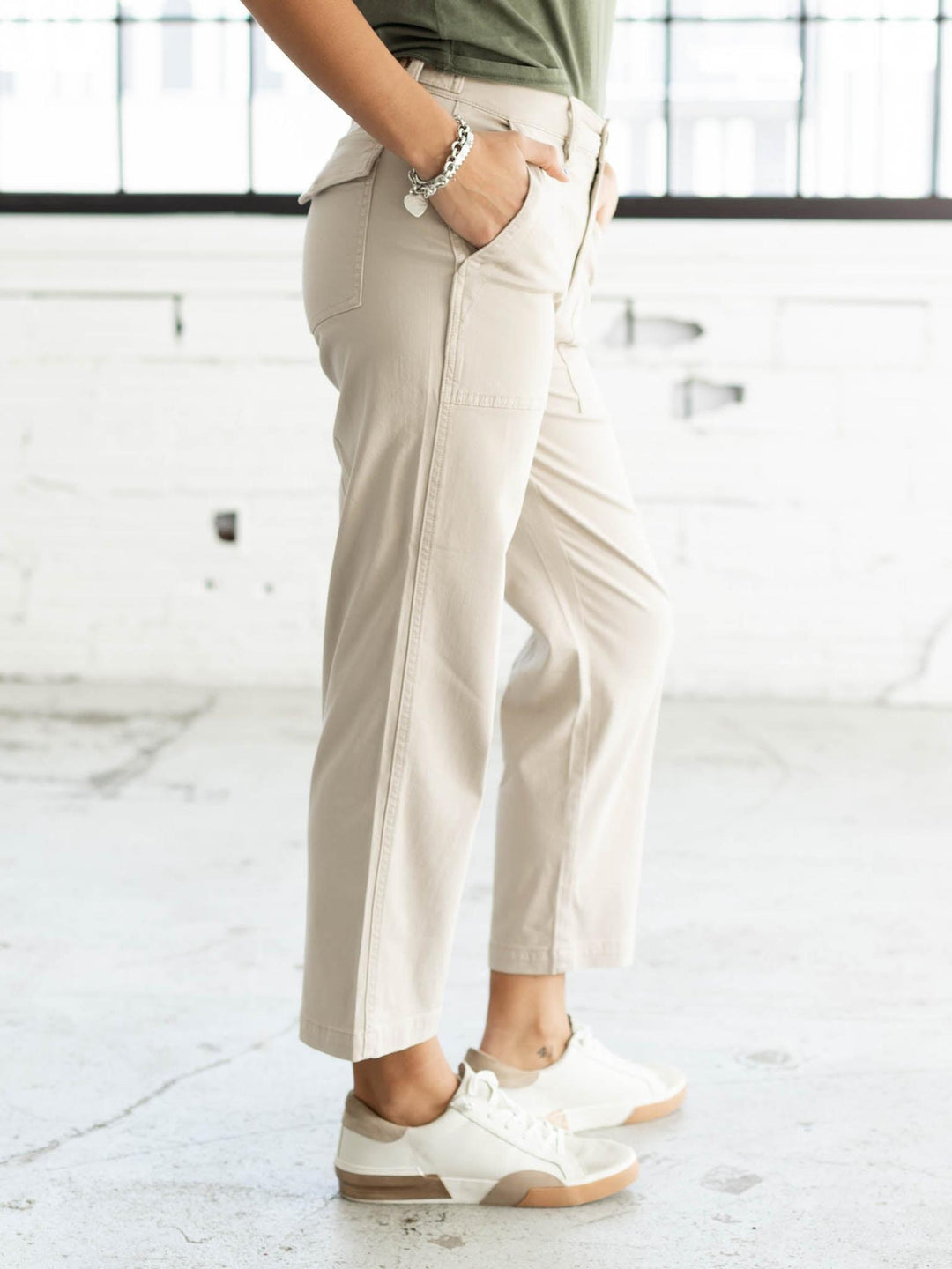high rise cropped khaki pant