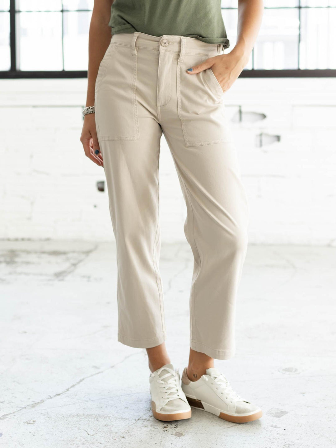 high rise cropped khaki pant