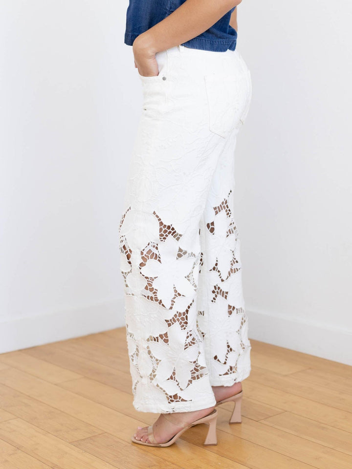 lace floral white denim jeans