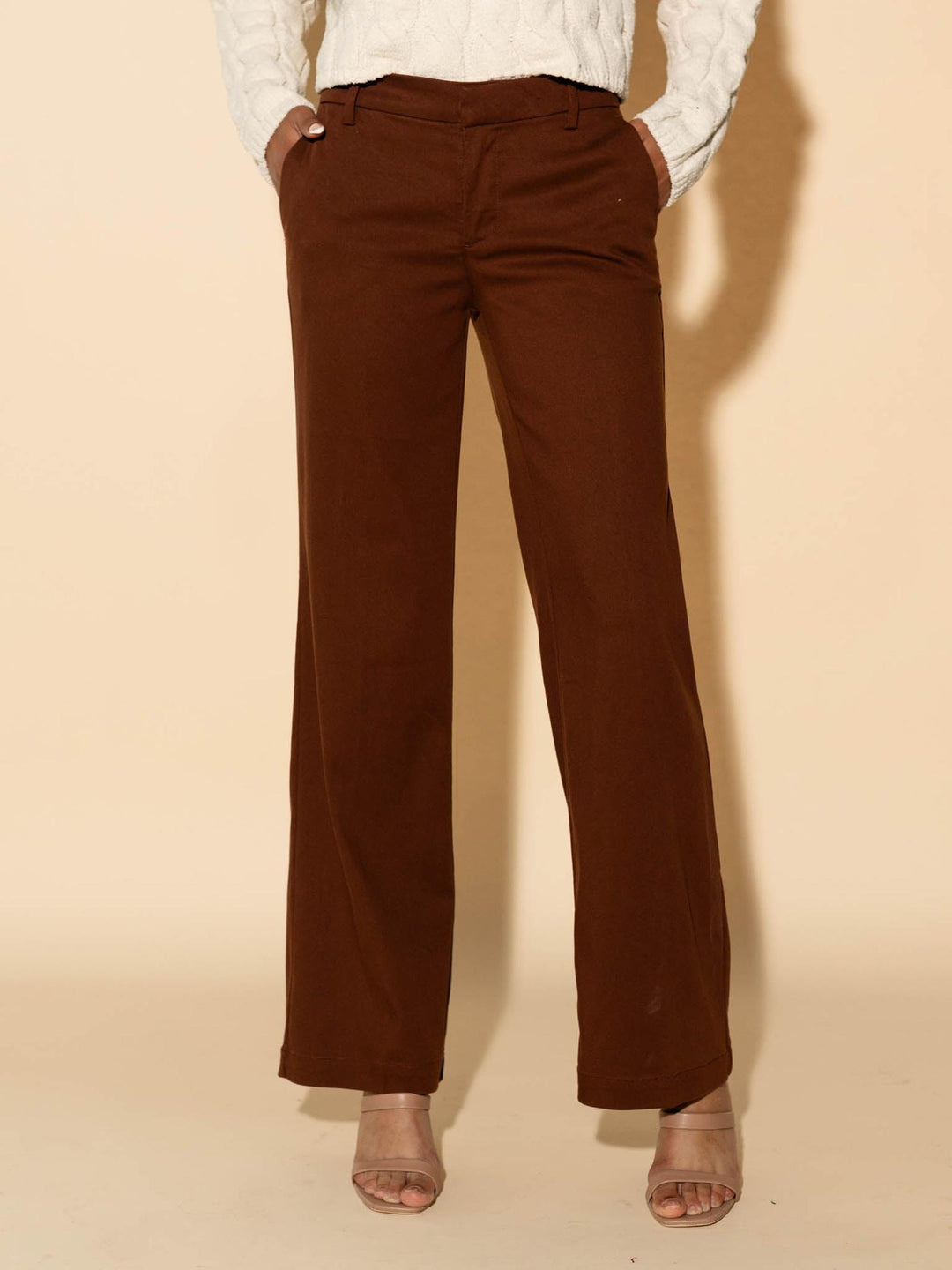 solid brown wide leg trouser pant