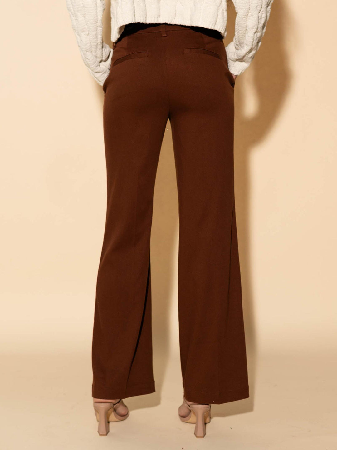 solid brown wide leg trouser pant