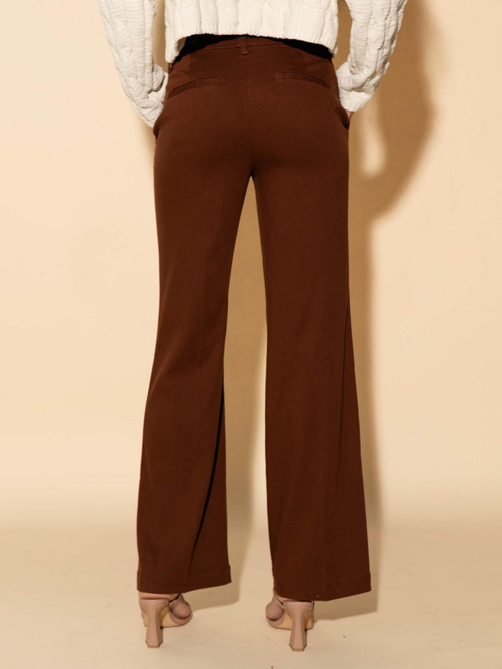 solid brown wide leg trouser pant