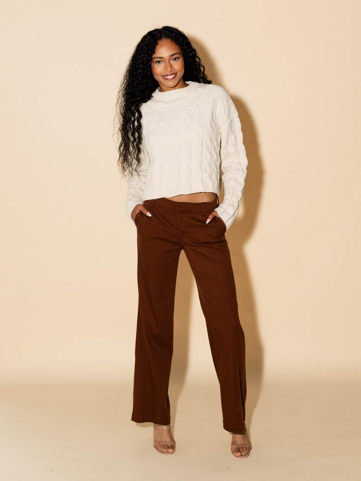 solid brown wide leg trouser pant