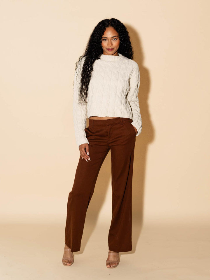 solid brown wide leg trouser pant