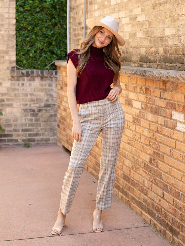 plaid check knit trouser