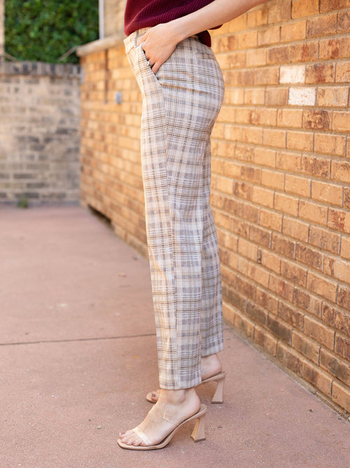 plaid check knit trouser